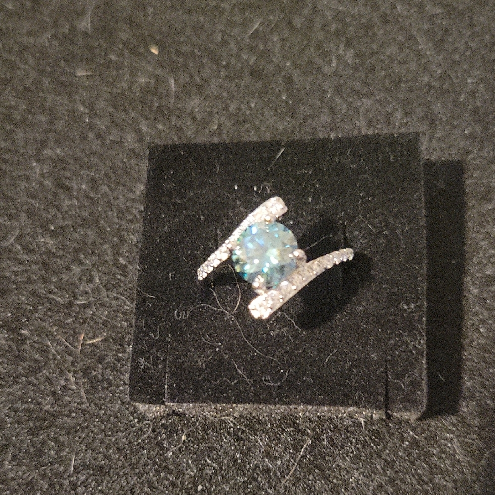 Silver Ring with Blue-Green Stone and Pavé Accents